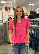 Load image into Gallery viewer, Eyelet Puff Sleeve Top **3 COLORS**
