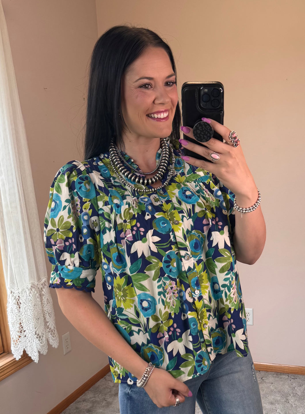 Floral Scallop Trim Top **3 COLORS**