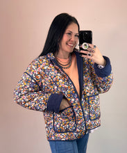 Load image into Gallery viewer, Midnight Blue Floral Quilted Jacket
