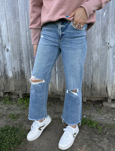 Distressed Slim Wide Cropped Flying Monkey Jeans.