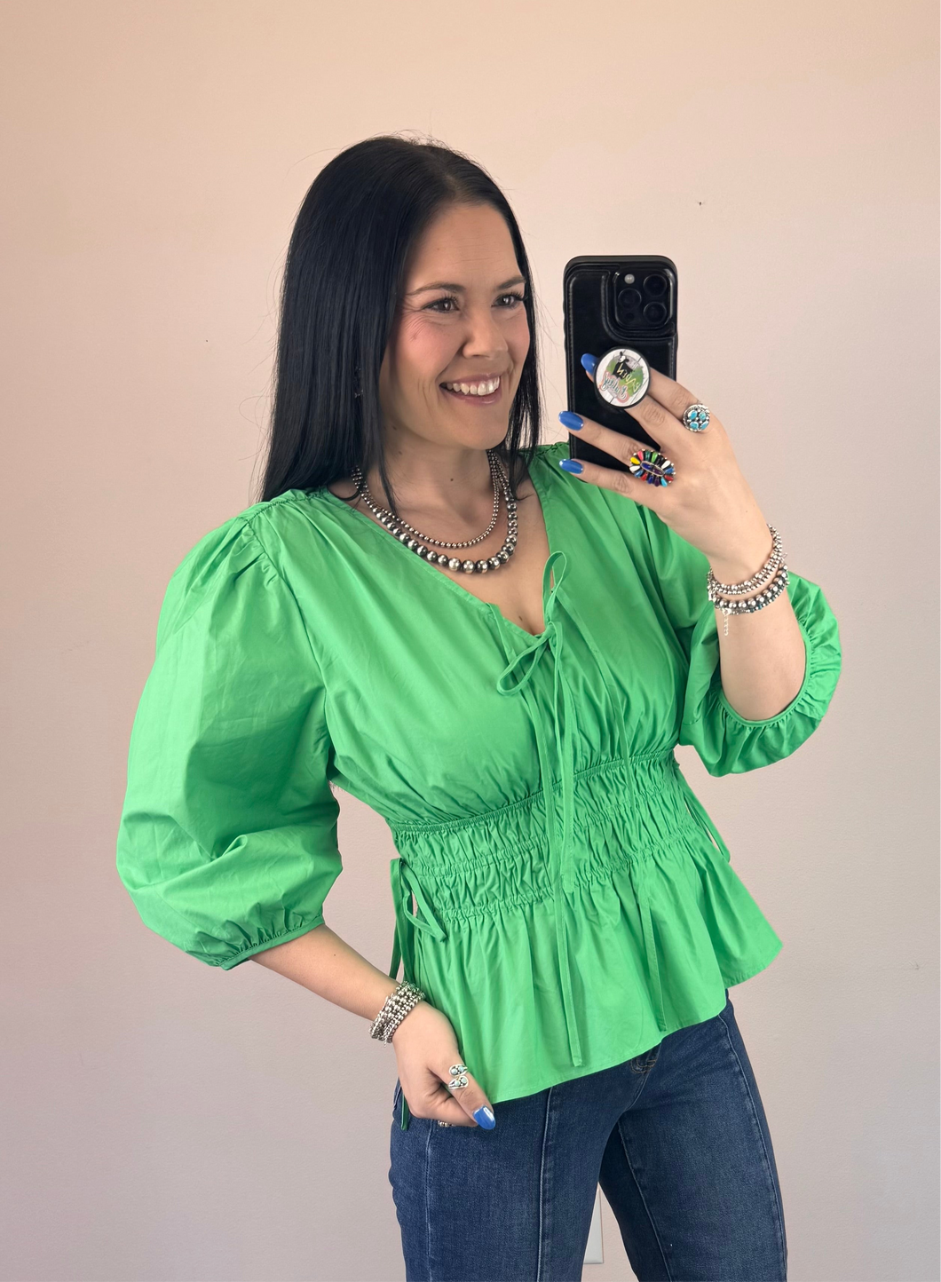 Apple Green Poplin Top