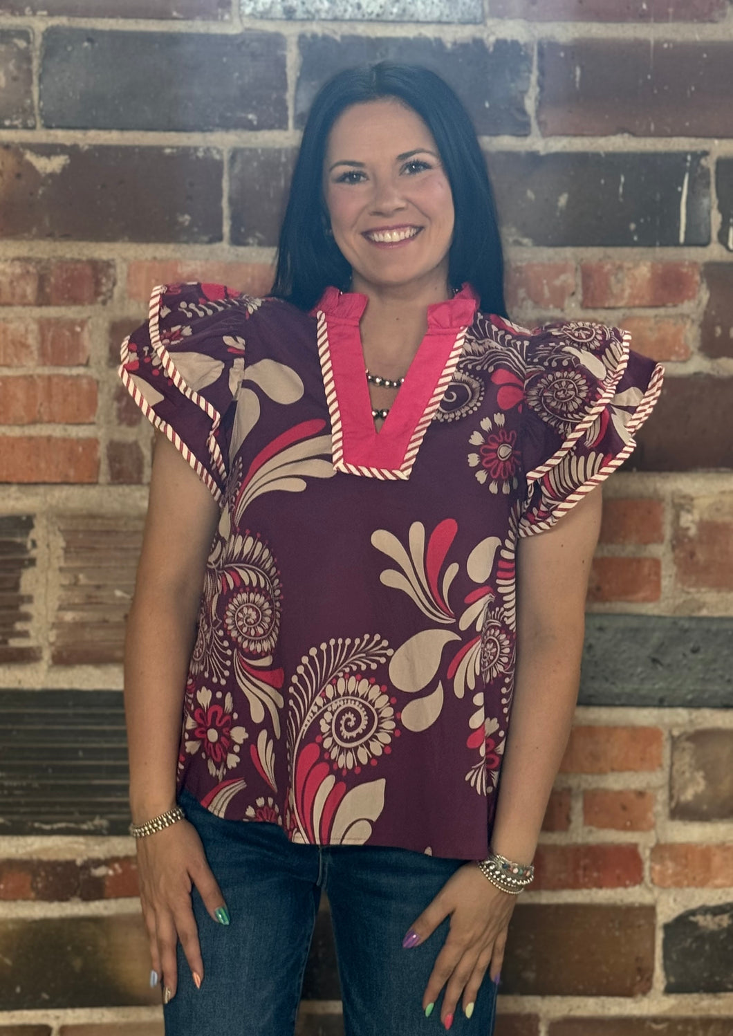 Paisley Tiered Sleeve Top **2 COLORS** - PLUS