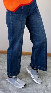 Dark Wash Front Seam Cropped Risen Jeans