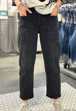 Load image into Gallery viewer, High Rise Black Cargo Barrel Jeans - PLUS
