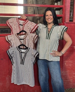 Stripe Flutter Sleeve Top **4 COLORS**