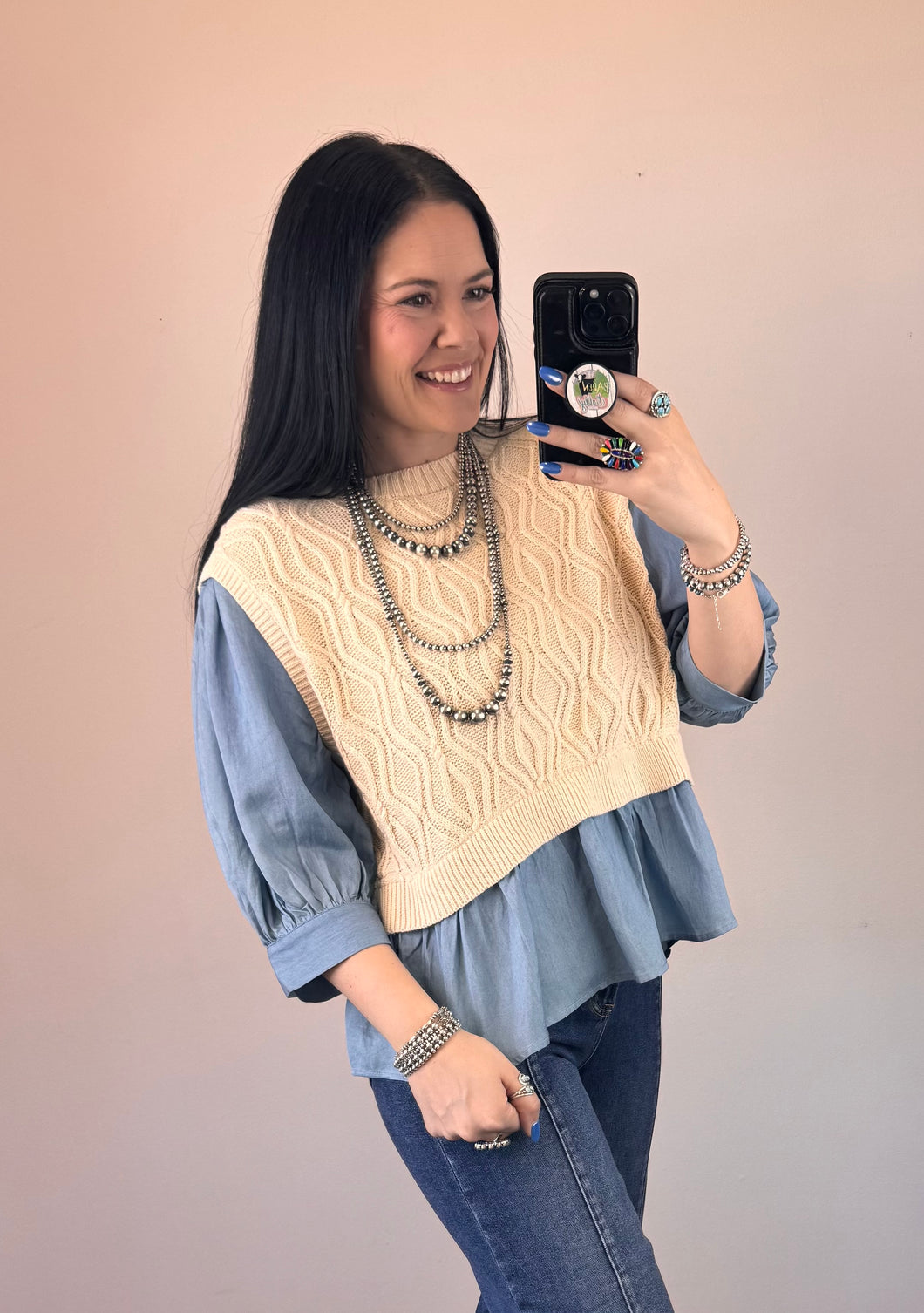 Chambray Mixed Top