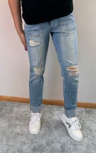 Patch Pocket Distressed Boyfriend Jeans - PLUS