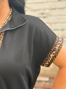 Leopard Tape 1/4 Zip Top