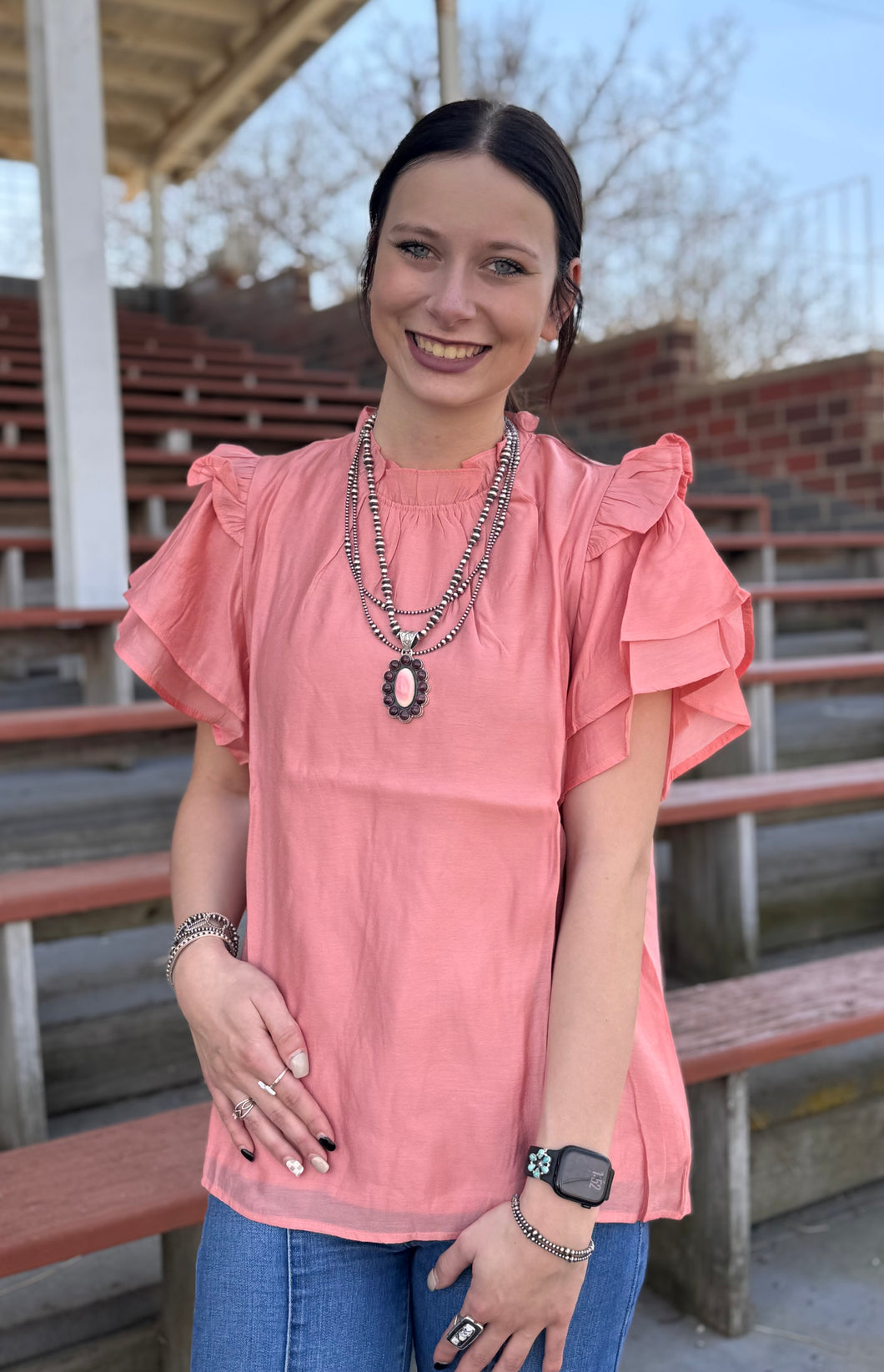 Salmon Mock Neck Top