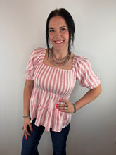 Load image into Gallery viewer, Pink Striped Smocked Top - PLUS
