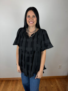 Checkered Flutter Sleeve Top **2 COLORS** - PLUS