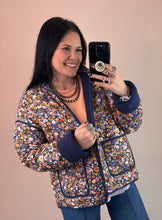 Load image into Gallery viewer, Midnight Blue Floral Quilted Jacket
