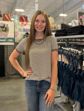 Load image into Gallery viewer, Leopard Short Sleeve Pinstripe Top
