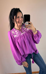 Purple Swiss Dot Embroidered Top - PLUS