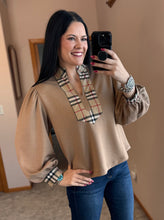 Load image into Gallery viewer, Taupe Plaid Detail Top
