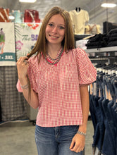 Load image into Gallery viewer, Gingham Puff Sleeve Top **2 COLORS**
