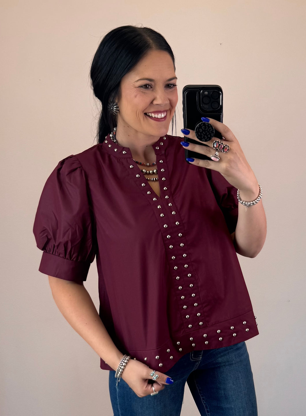 Stud Accent Top **3 COLORS**