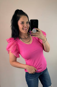 Scoop Neck Flutter Sleeve Top **2 Colors**