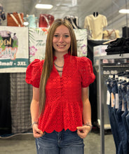 Load image into Gallery viewer, Eyelet Puff Sleeve Top **3 COLORS**
