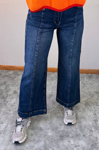 Dark Wash Front Seam Cropped Risen Jeans