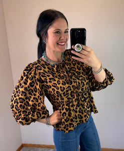 Leopard Peplum Tie Top