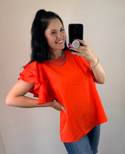 Orange Layered Ruffle Sleeve Top