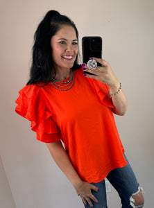 Orange Layered Ruffle Sleeve Top