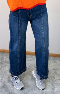 Dark Wash Front Seam Cropped Risen Jeans