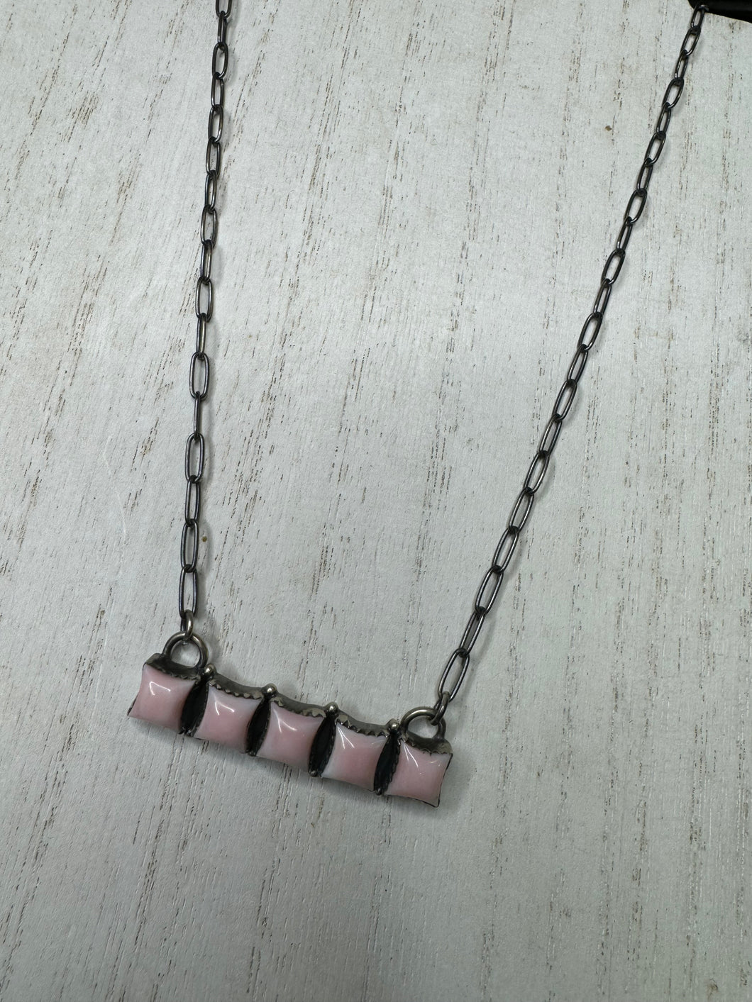 Pink Conch 5 Stone Bar Necklace