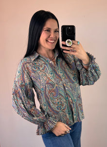 Green Paisley Collared Top