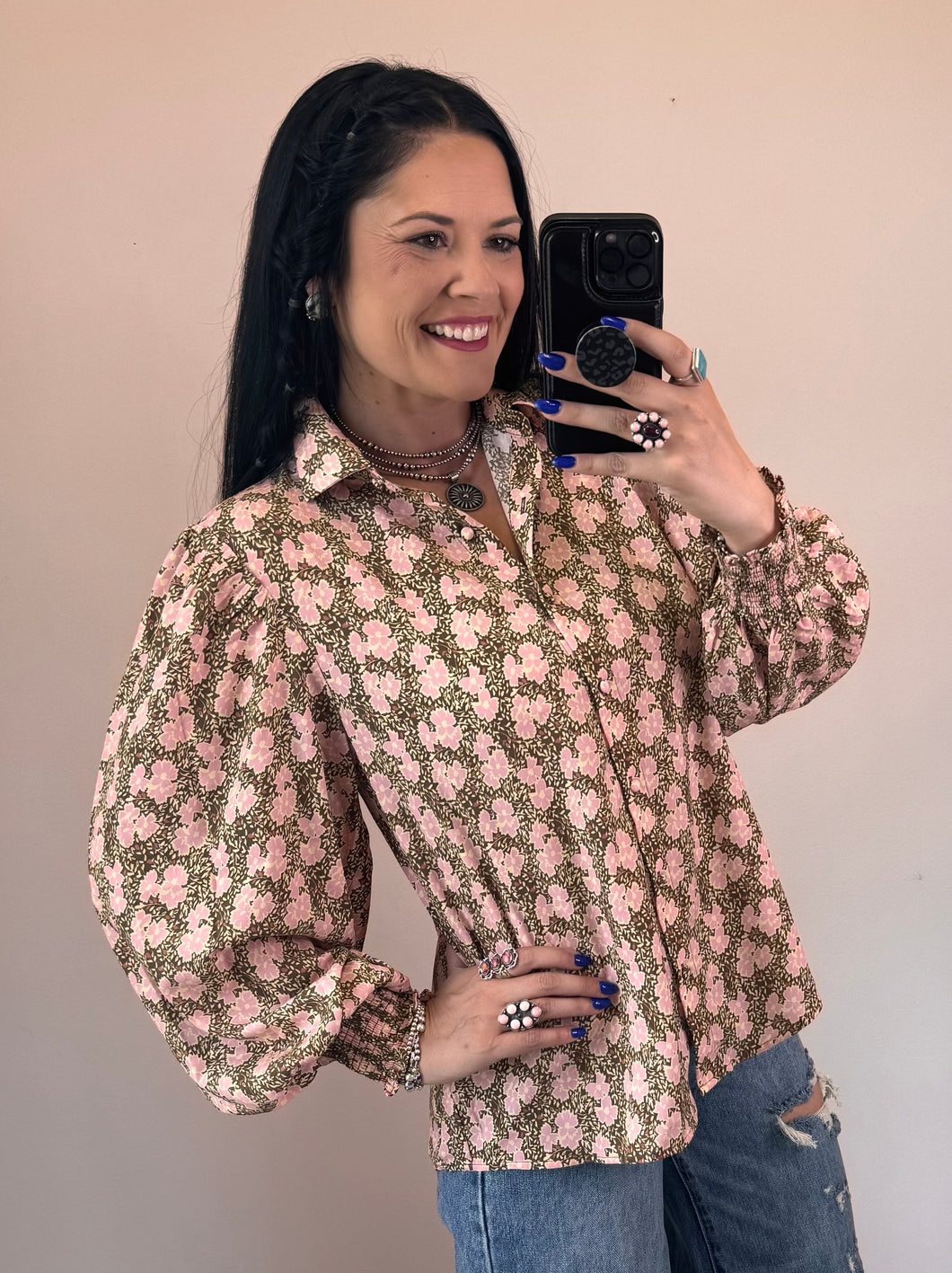 Floral Collared Button Down Top **2 COLORS**