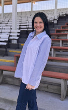 Load image into Gallery viewer, Navy Striped Collared Top - PLUS
