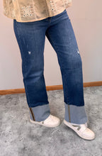 Load image into Gallery viewer, Dark Wash Wide Leg Cuffed Risen Jeans
