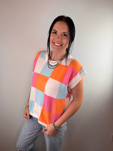 OVERSIZED Multi Color Checkered Sweater Vest **3 COLORS**