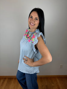 Gingham Embroidered Top **3 COLORS**