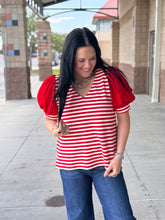 Load image into Gallery viewer, Striped Puff Sleeve Top **3 COLORS** - PLUS
