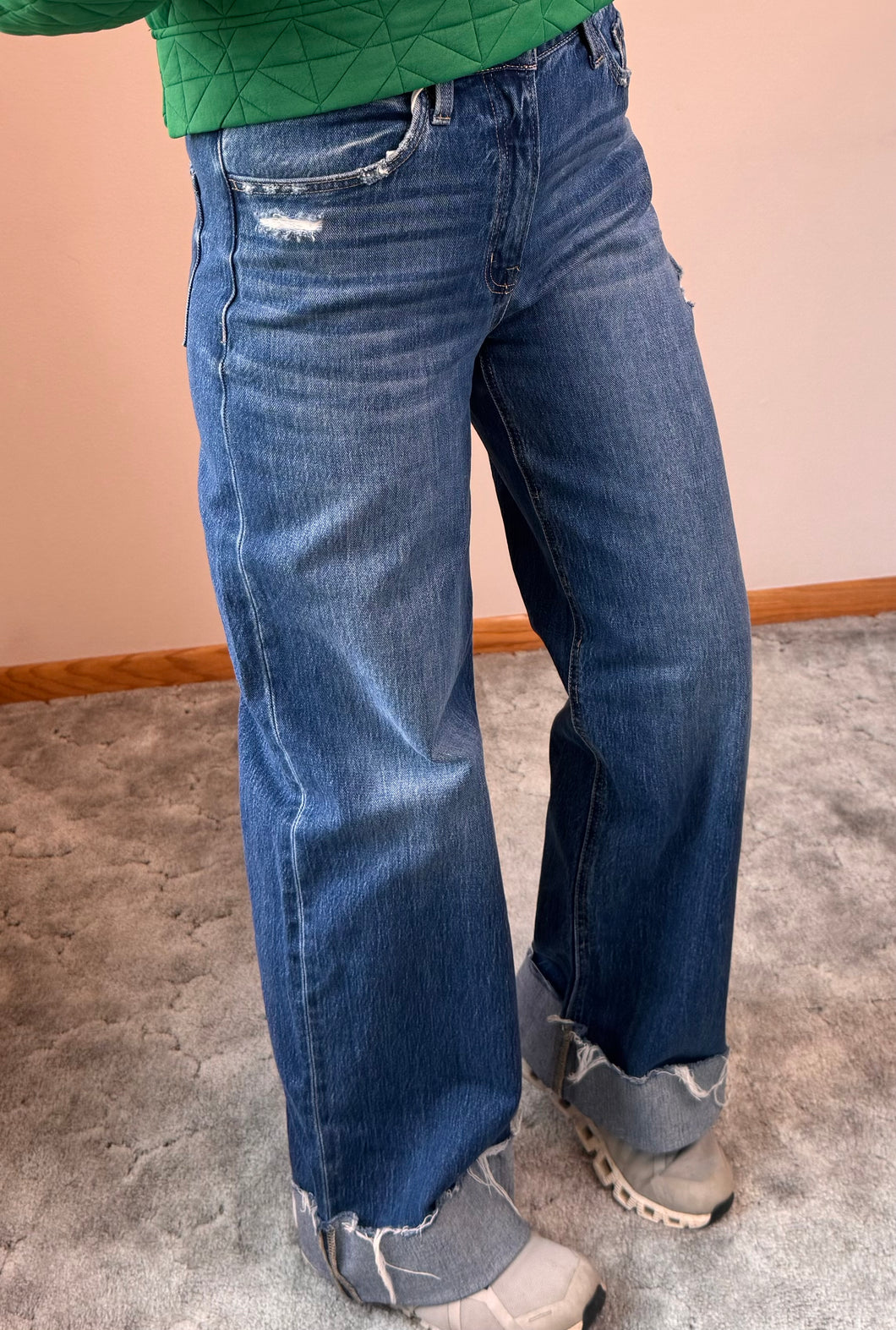 Cuffed Baggy Wide Leg Vervet Jeans