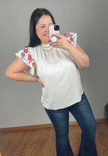 Load image into Gallery viewer, White Embroidered Sleeve Top - PLUS
