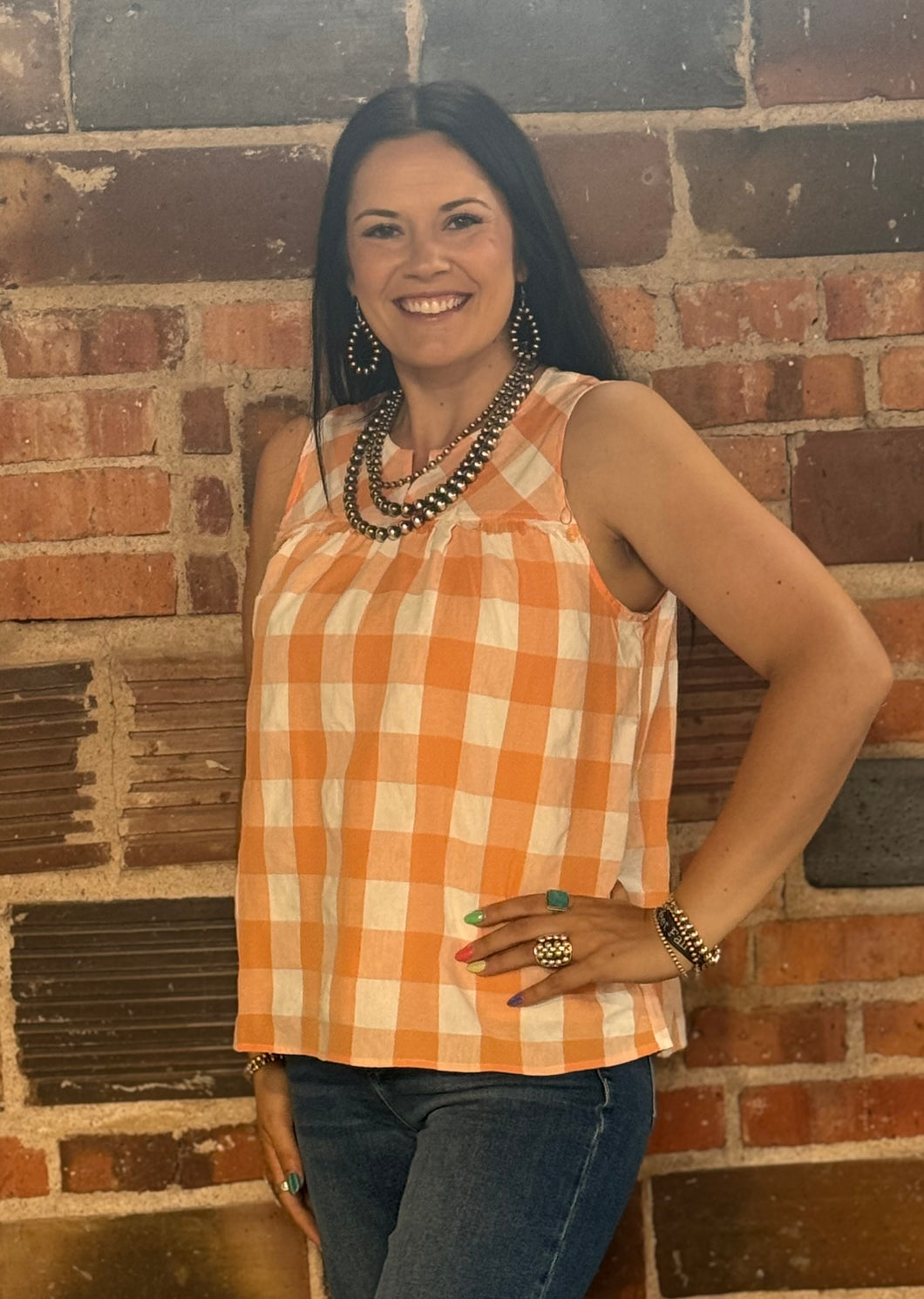 Apricot Gingham Top