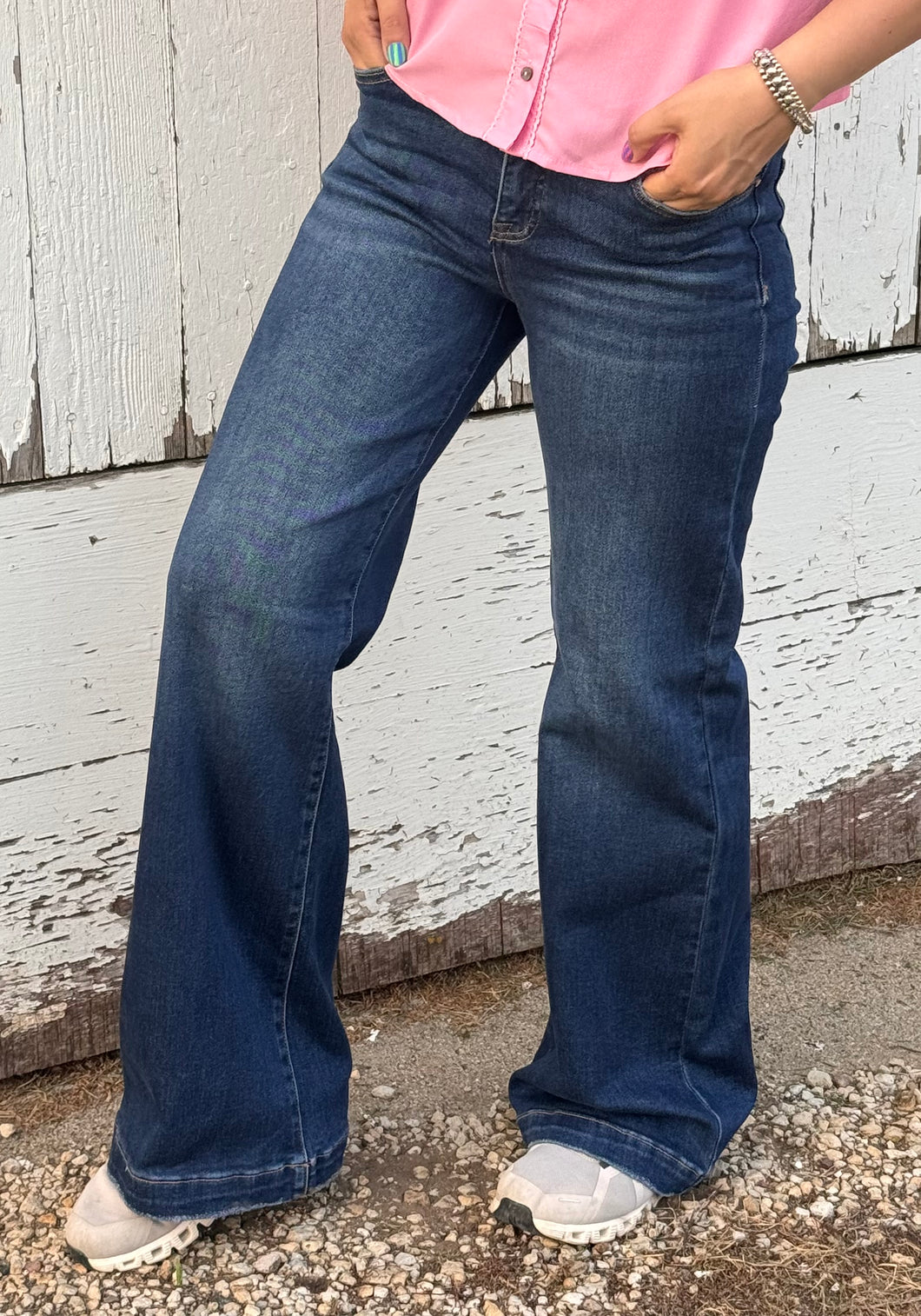 Adjustable Waist Wide Leg Risen Jeans