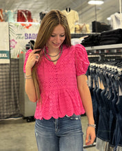 Load image into Gallery viewer, Eyelet Puff Sleeve Top **3 COLORS**
