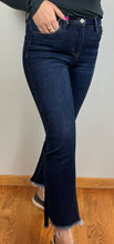 Load image into Gallery viewer, Dark Wash Step Raw Hem Crop Flare Vervet Jeans - PLUS
