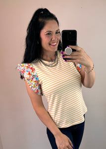 Striped And Floral Mixed Top **2 COLORS**