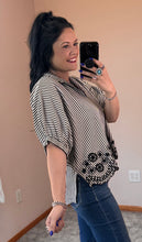 Load image into Gallery viewer, Black Striped Embroidered Top - PLUS
