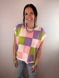 OVERSIZED Multi Color Checkered Sweater Vest **3 COLORS**