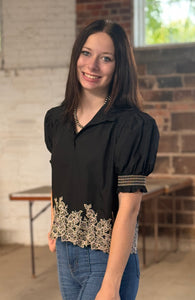 Embroidered Border Top **3 COLORS**