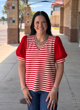 Load image into Gallery viewer, Striped Puff Sleeve Top **3 COLORS** - PLUS
