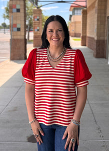 Striped Puff Sleeve Top **3 COLORS** - PLUS