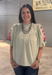 Embroidered Sleeve Top **2 COLORS** - PLUS
