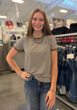 Load image into Gallery viewer, Leopard Short Sleeve Pinstripe Top
